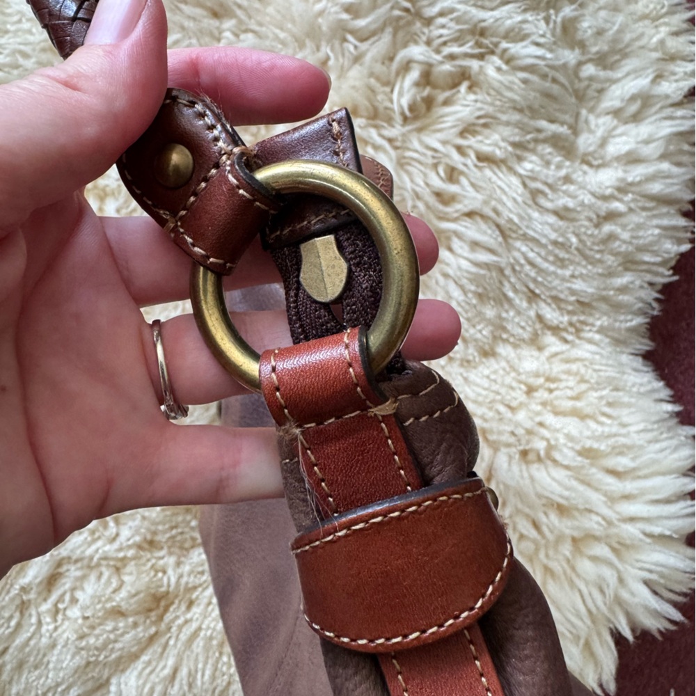 Vintage Fossil full grain shoulder bag braided strap brown leather and brass - Picture 4 of 8
